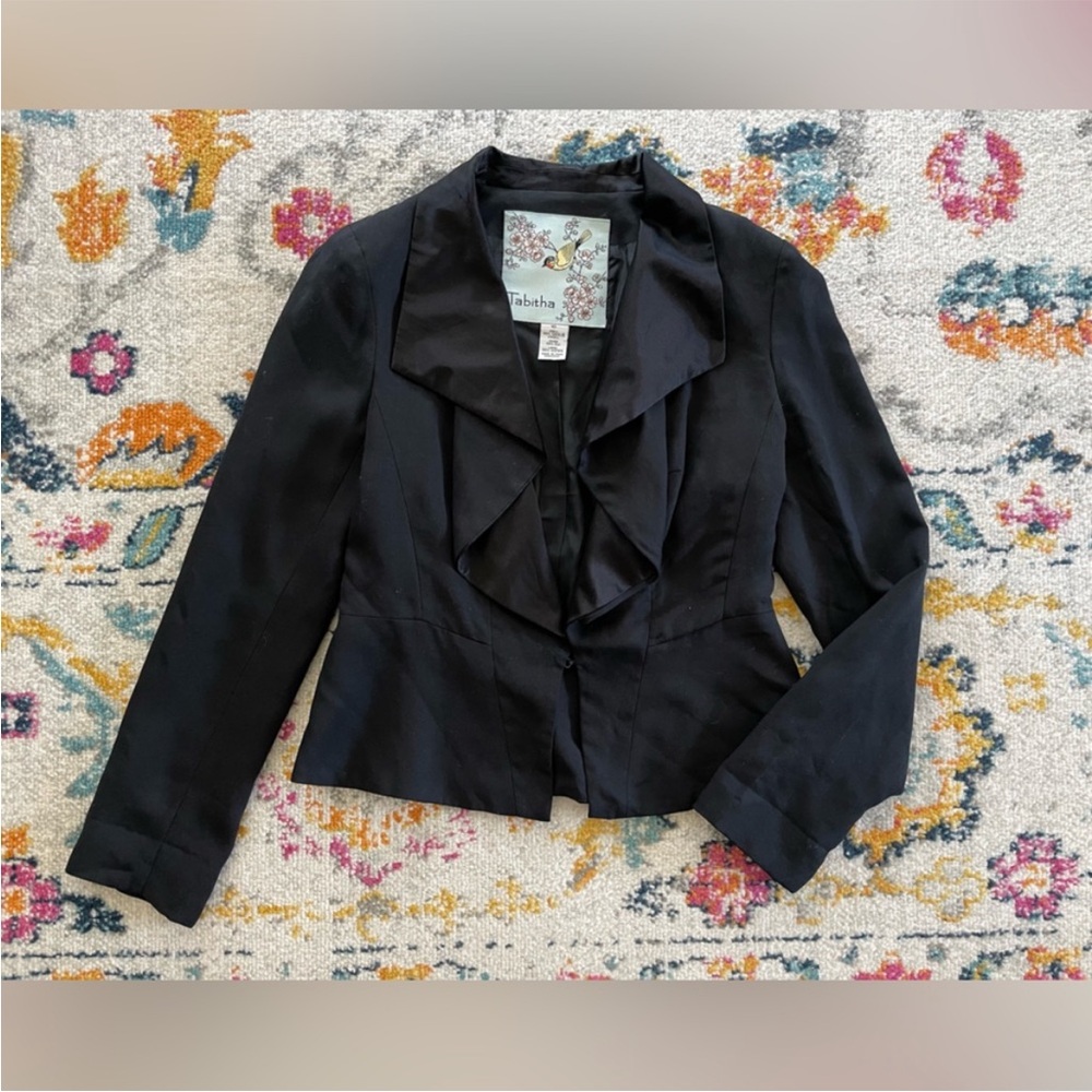 Anthropologie Tabitha Silk Black Women's Blazer Ruffle Goth Fantasy Runs Small - Picture 2 of 7